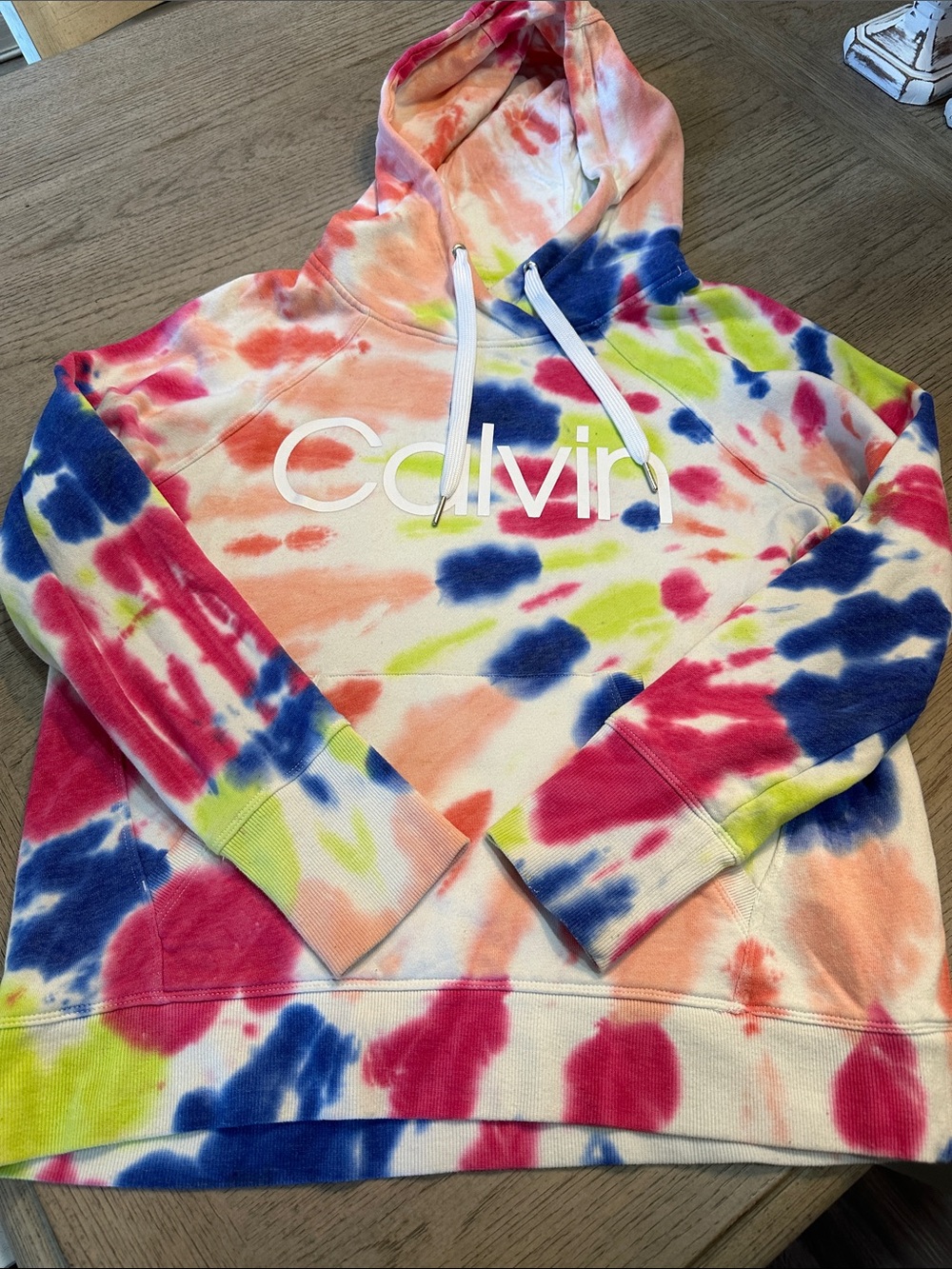Calvin Klein Tie-Dye Hoodie in Pink, Blue, Lime & Coral
